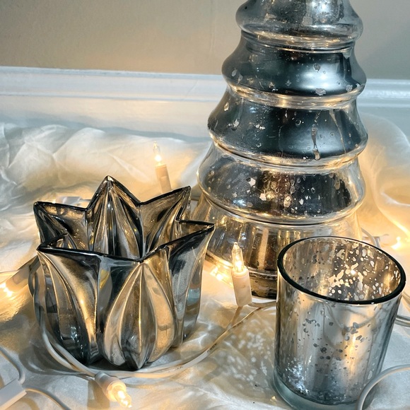 🔥Pottery Barn vintage holiday mercury glass home decor Lenox crystal votive - Picture 3 of 16